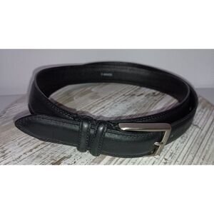 NO BRAND: Black Genuine Leather Belt with Brass Buckle, Men's Size 52